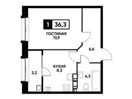 Продается 1-комнатная квартира ЖК Кварталы 17/77, литер 7.3, 36.3  м², 3793350 рублей
