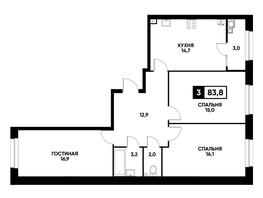 Продается 3-комнатная квартира ЖК Кварталы 17/77, литер 10.4, 83.8  м², 7717980 рублей