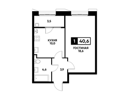 Продается 1-комнатная квартира ЖК Основа, литер 4, 40.6  м², 4173680 рублей