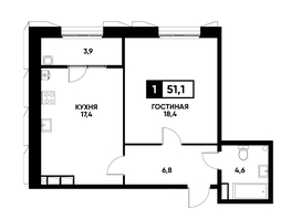Продается 1-комнатная квартира ЖК Основа, литер 4, 51.1  м², 5023130 рублей