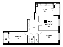 Продается 3-комнатная квартира ЖК Кварталы 17/77, литер 20.4, 89.1  м², 9146115 рублей