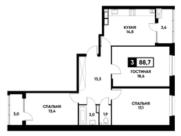 Продается 3-комнатная квартира ЖК Кварталы 17/77, литер 20.4, 88.7  м², 9105055 рублей