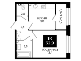 Продается 1-комнатная квартира ЖК Первый, 101.1, 32.9 м², 3438050 рублей