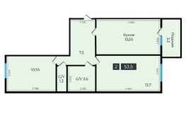 Продается 2-комнатная квартира ЖК Атмосфера, б/с 5,6,7, 53.5  м², 4494000 рублей