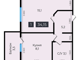 Продается 1-комнатная квартира ЖК Атмосфера, б/с 5,6,7, 34.15  м², 3346700 рублей