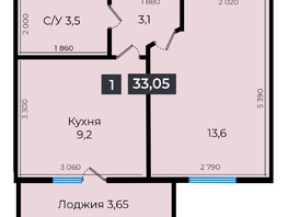 Продается 1-комнатная квартира ЖК Атмосфера, б/с 5,6,7, 32.95 м², 3229100 рублей