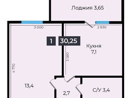 Продается 1-комнатная квартира ЖК Атмосфера, б/с 5,6,7, 30.25 м², 2964500 рублей