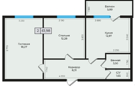 Продается 2-комнатная квартира ЖК Дунаевского, дом 2, 61.98 м², 5826120 рублей