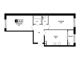 Продается 2-комнатная квартира ЖК Резиденция СОФИ, 64.6 м², 6524600 рублей