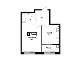 Продается 1-комнатная квартира ЖК Резиденция СОФИ, 36  м², 3996000 рублей