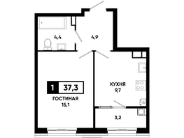Продается 1-комнатная квартира ЖК Основа, литер 5.2, 37.3  м², 4935129 рублей