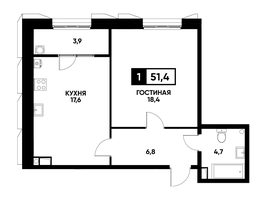 Продается 1-комнатная квартира ЖК Основа, литер 4, 51.4 м², 5448400 рублей