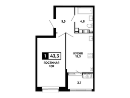 Продается 1-комнатная квартира ЖК Кварталы 17/77, литер 7.1, 43.3 м², 4836610 рублей