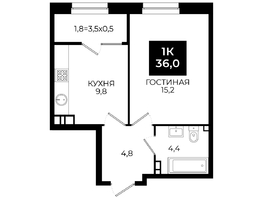 Продается 1-комнатная квартира ЖК Первый, 101.1, 36 м², 3726000 рублей