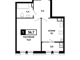 Продается 1-комнатная квартира ЖК Основа, литер 5.3, 36.7 м², 4183800 рублей