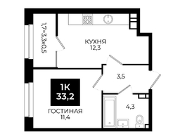 Продается 1-комнатная квартира ЖК Первый, 101.1, 33.2 м², 3502600 рублей