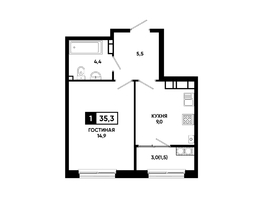 Продается 1-комнатная квартира ЖК Резиденция СОФИ, литер 1 корпус 2, 35.3  м&sup2;, 4615475 рублей