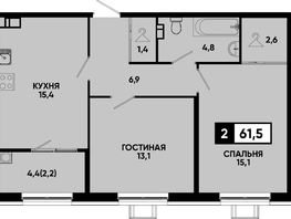 Продается 2-комнатная квартира ЖК Моя Легенда, кор 1.6, 61.5  м&sup2;, 13204050 рублей