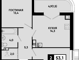 Продается 2-комнатная квартира ЖК Моя Легенда, кор 1.6, 53.1  м&sup2;, 12117420 рублей