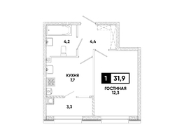 Продается 1-комнатная квартира ЖК Кварталы 17/77, литер 9.4, 31.9  м&sup2;, 4548940 рублей