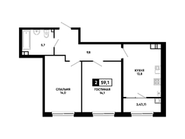 Продается 2-комнатная квартира ЖК Резиденция СОФИ, литер 1 корпус 2, 59.1  м&sup2;, 7018125 рублей