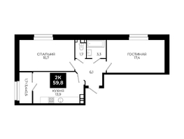 Продается 2-комнатная квартира ЖК Первый, 101.1, 59.8  м&sup2;, 6649760 рублей