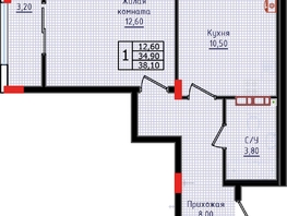 Продается 1-комнатная квартира ЖК Суворов, дом 6, 38  м&sup2;, 4788000 рублей