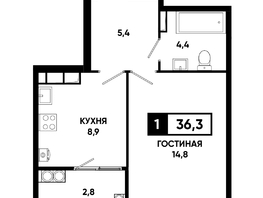 Продается 1-комнатная квартира ЖК Основа, литер 6.2, 36.3  м&sup2;, 4684515 рублей