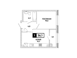 Продается 1-комнатная квартира ЖК Кварталы 17/77, литер 9.5, 36.1  м&sup2;, 5039560 рублей