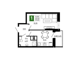 Продается 1-комнатная квартира ЖК Октябрь Парк, 5.1, 33.83  м&sup2;, 4770030 рублей