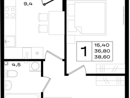 Продается 1-комнатная квартира ЖК Придонье, литер 3.1, 38.6  м&sup2;, 4825000 рублей
