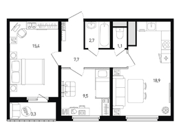 Продается 2-комнатная квартира ЖК 5 элемент Аске, лит 5-12 стр.1, сек.1,2, 57  м&sup2;, 7410000 рублей