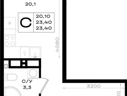 Продается Студия ЖК Придонье, литер 3.3, 23.4  м&sup2;, 3229200 рублей