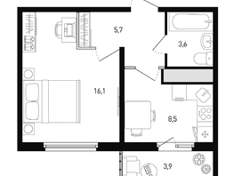 Продается 1-комнатная квартира ЖК 5 элемент Аске, лит 5-11 стр.1, сек.1,2,3,4, 35.1  м&sup2;, 5480760 рублей