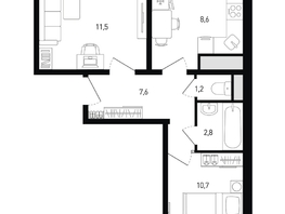 Продается 2-комнатная квартира ЖК 5 элемент Аске, лит 5-11 стр.1, сек.1,2,3,4, 43.6  м&sup2;, 7451240 рублей