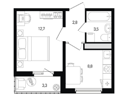 Продается 1-комнатная квартира ЖК 5 элемент Аске, лит 5-11 стр.2, сек.5,6, 29.5  м&sup2;, 4274550 рублей