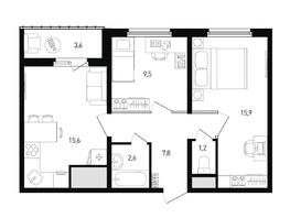 Продается 2-комнатная квартира ЖК 5 элемент Аске, лит 5-12 стр.1, сек.1,2, 54.4  м&sup2;, 6829920 рублей