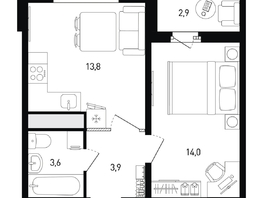Продается 1-комнатная квартира ЖК 5 элемент Аске, лит 5-12 стр.2, сек.3,4,5,6, 36.8  м&sup2;, 5961821 рублей