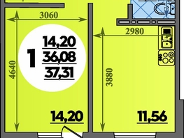 Продается 1-комнатная квартира ЖК Суворовский, литера 20, 37.31  м&sup2;, 4775680 рублей