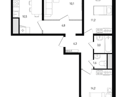 Продается 3-комнатная квартира ЖК 5 элемент Аске, лит 5-11 стр.2, сек.5,6, 63.2  м&sup2;, 7263576 рублей