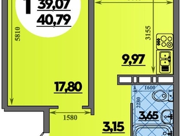Продается 1-комнатная квартира ЖК Суворовский, литера 6, 40.79  м&sup2;, 5270068 рублей