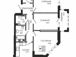 Продается 3-комнатная квартира ЖК Театрал, 89.6  м&sup2;, 22220800 рублей