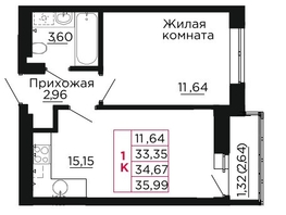 Продается 1-комнатная квартира ЖК Вишневый сад, дом 2.1, 35  м&sup2;, 5110000 рублей