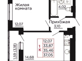 Продается 1-комнатная квартира ЖК Вишневый сад, дом 2.2, 35.6  м&sup2;, 6016400 рублей