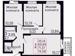 Продается 3-комнатная квартира ЖК Вишневый сад, дом 4.1, 71.37  м&sup2;, 9634950 рублей