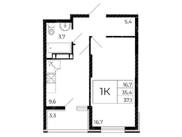 Продается 1-комнатная квартира ЖК Флора, литера 2.1, 37  м&sup2;, 4440000 рублей