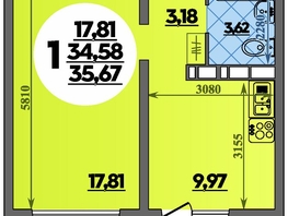 Продается 1-комнатная квартира ЖК Платовский, литер 14, 35.67  м&sup2;, 4398111 рублей