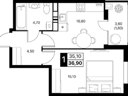 Продается 1-комнатная квартира ЖК Эстет, литер 49.1, 36.9  м&sup2;, 6403995 рублей