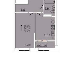 Продается 1-комнатная квартира ЖК Фрейм, 11А, 37.79  м&sup2;, 7312365 рублей
