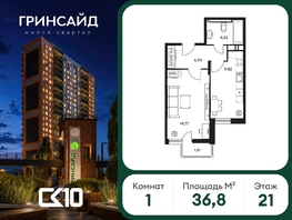 Продается 1-комнатная квартира ЖК Гринсайд, 6.1-6.4, 36.8  м&sup2;, 5050000 рублей